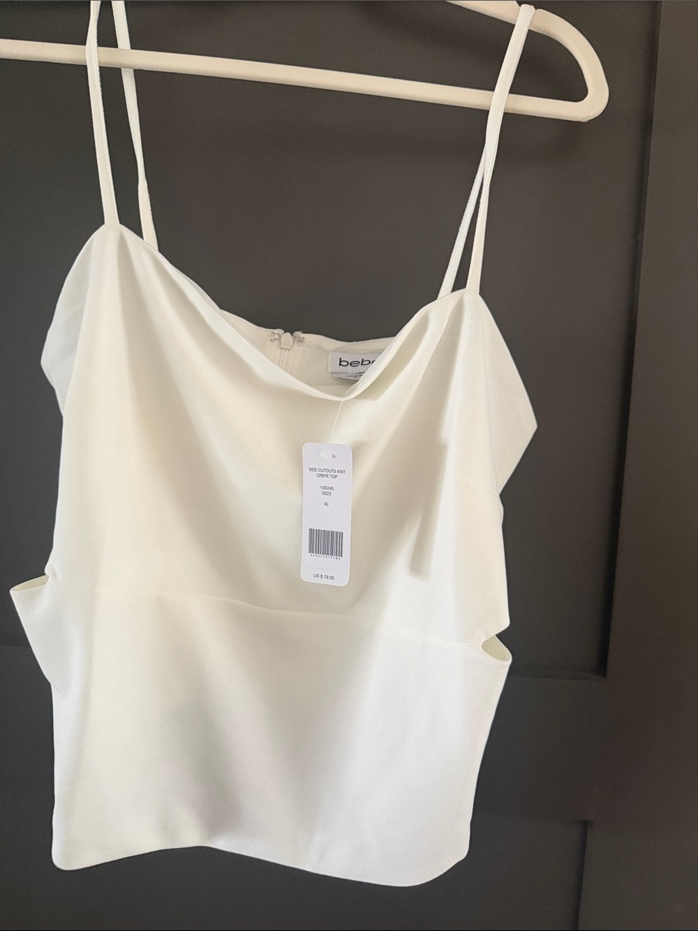 bebe Cream Cowl Neck Double Strap Camisole with side cutouts